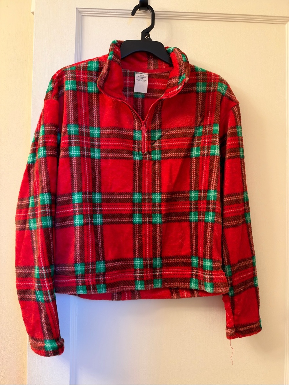 No Boundaries Red and Green Plaid Fleece Half-Zip Jacket
